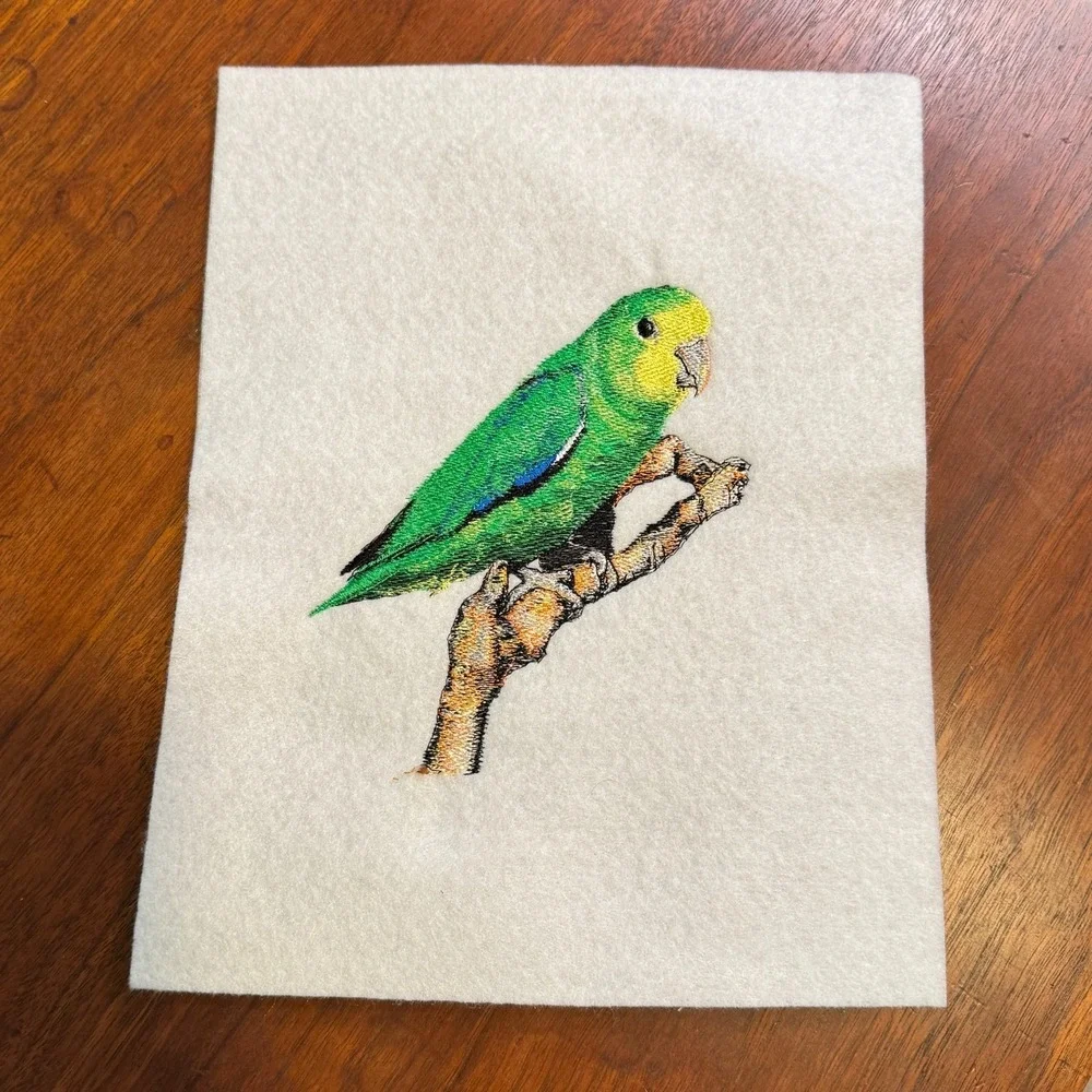 VTG Green Parrot Bird Wildlife Portrait Hand-Embroidered Applique Sew On